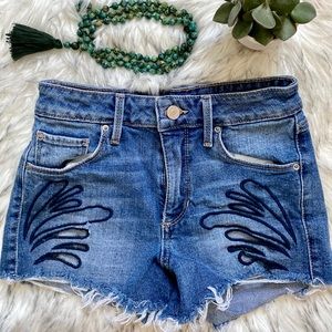 Embroidered Blue Denim Shorts